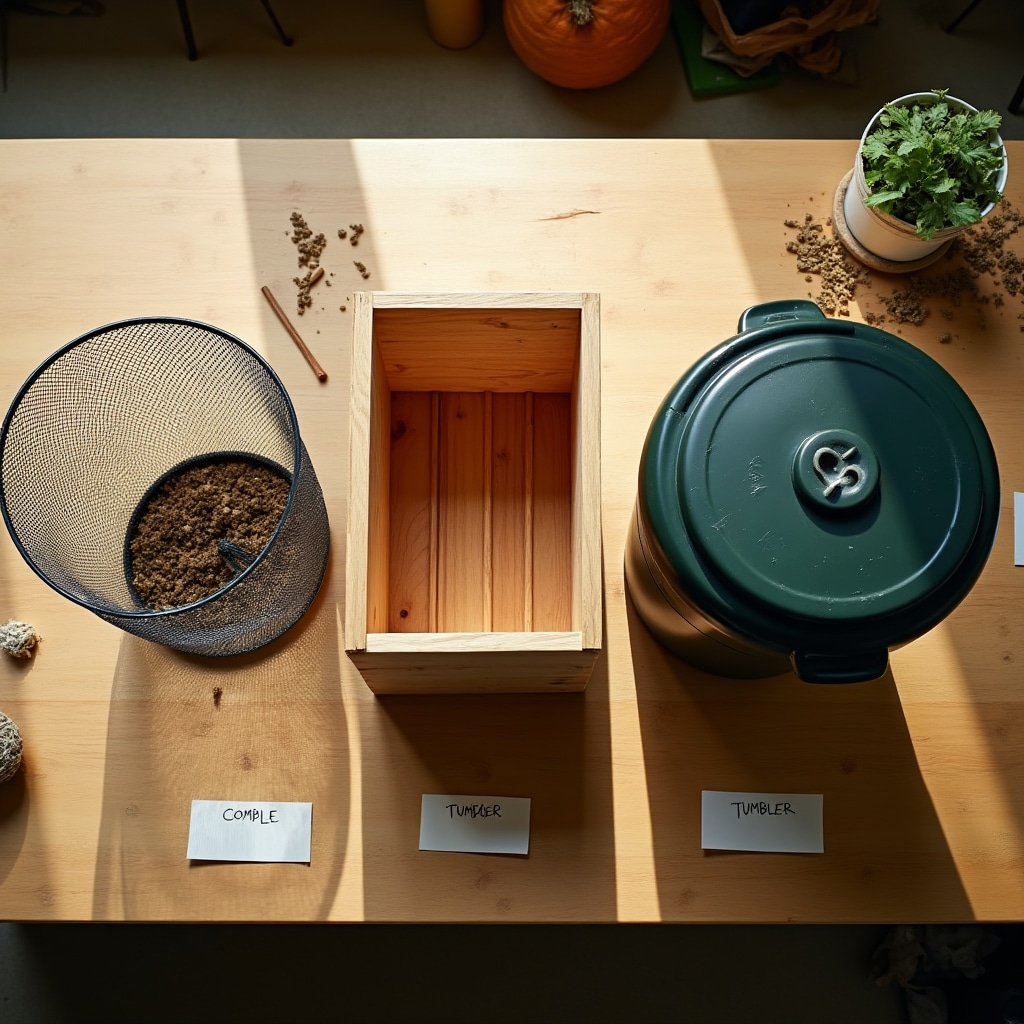 Diferentes tipos de compostadores domésticos comparados en el taller