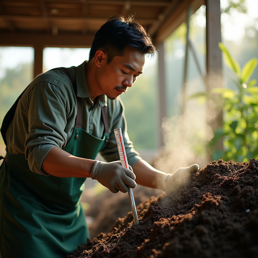 Medición de temperatura en compostador caliente con termómetro