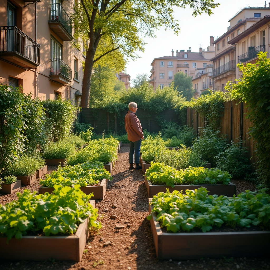 Huerto urbano sostenible con plantas cultivadas con compost doméstico